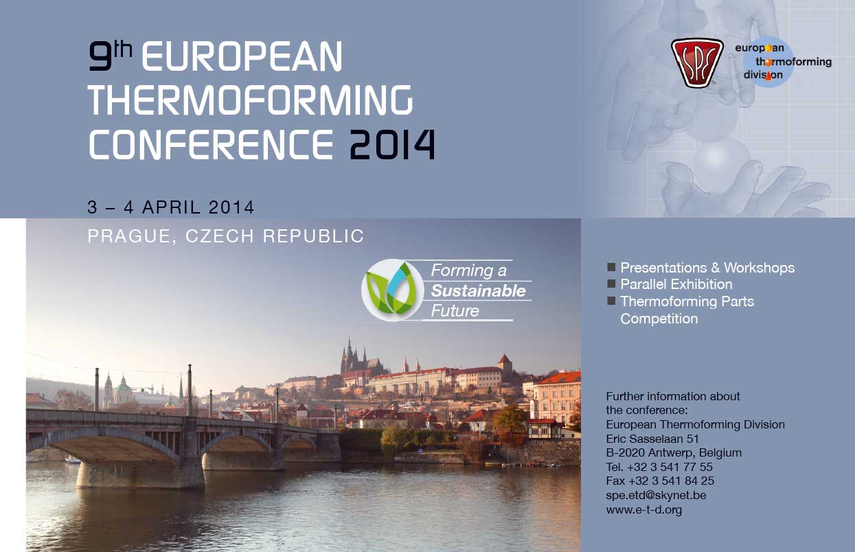 Firmamız Genel Müdürü Yavuz EROĞLU’nun da bir sunum yapacağı , SPE ( Society of Plastic Engineers) 9. Thermoform Konferansı Çek Cumhuriyetinin Prag şehrinde 3-4 Nisan 2014 tarihinde gerçekleştirilecek.