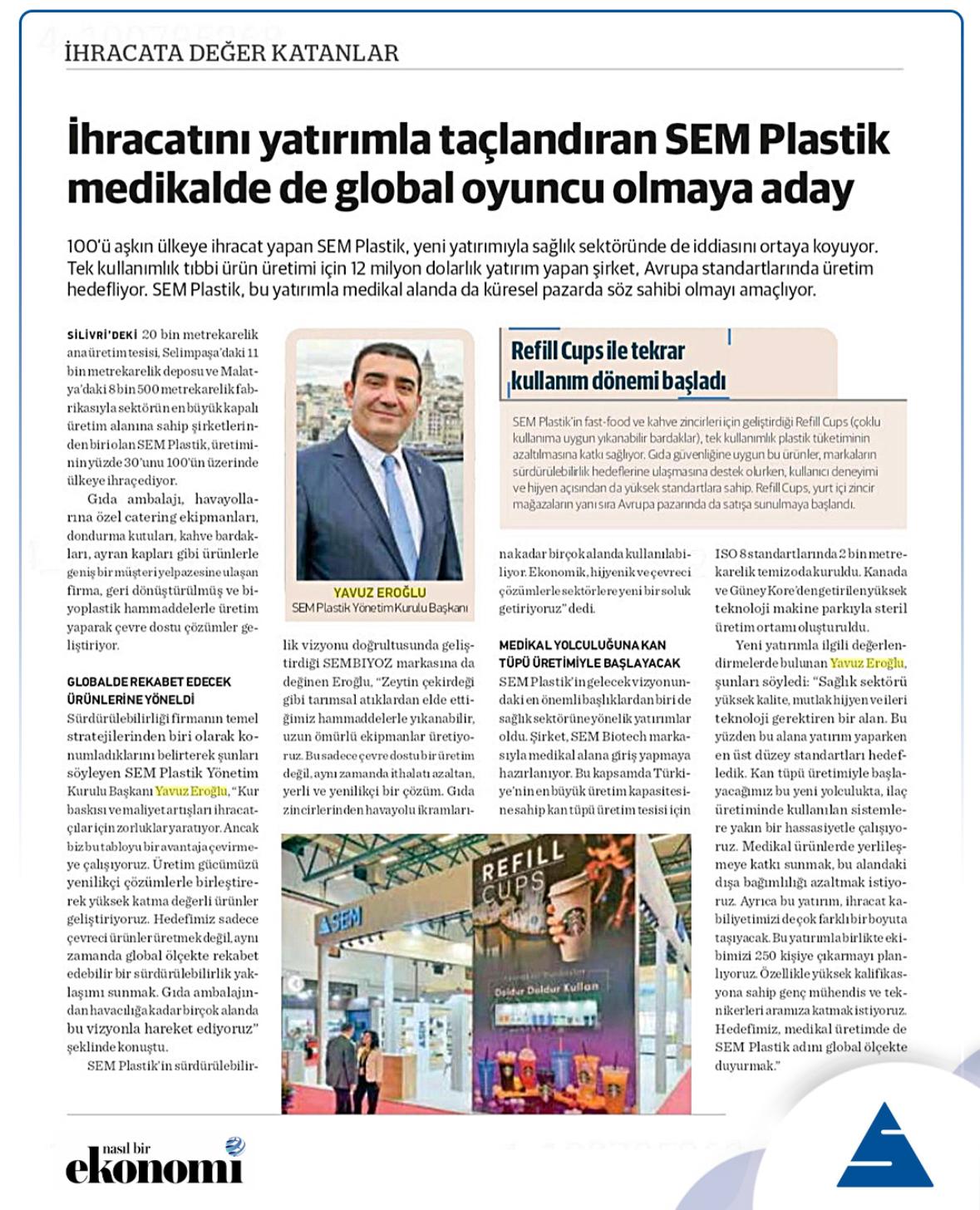 İhracatını Yatırımla Taçlandıran SEM Plastik medikalde de global  oyuncu  olmaya aday